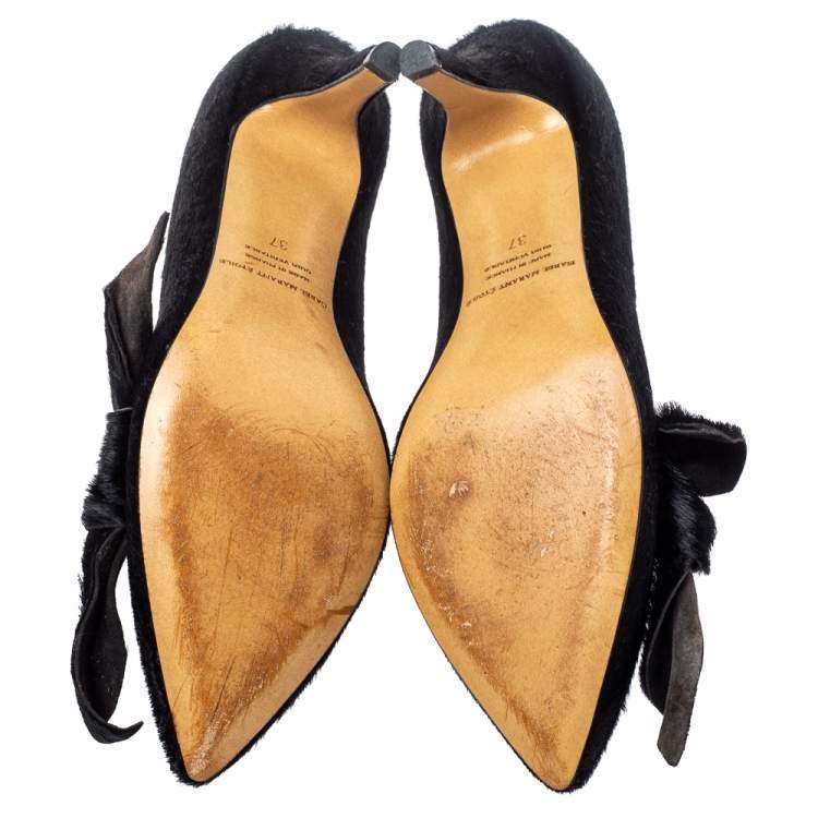 Pre Owned Isabel Marant Black Calf Hair Pealman Bow Pointed Pumps Size 37
