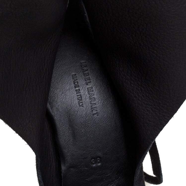 Pre Owned Isabel Marant Black Suede Mossa Studded Cutout Ankle Boots Size 36