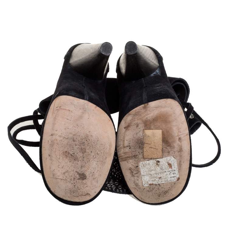Pre Owned Isabel Marant Black Suede Mossa Studded Cutout Ankle Boots Size 36