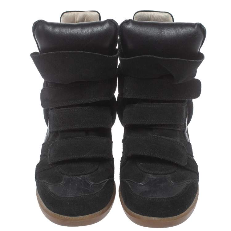 Pre Owned Isabel Marant Dark Green Suede And Leather Bekett Wedge Sneakers Size 