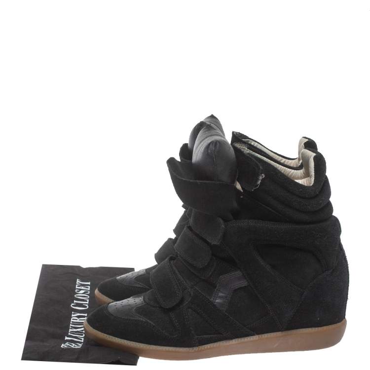 Pre Owned Isabel Marant Dark Green Suede And Leather Bekett Wedge Sneakers Size 