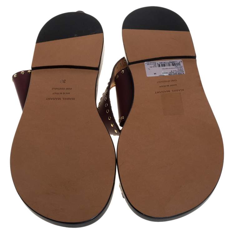 Pre Owned Isabel Marant Red Studded Leather Jeppys Flat Sandals Size 38