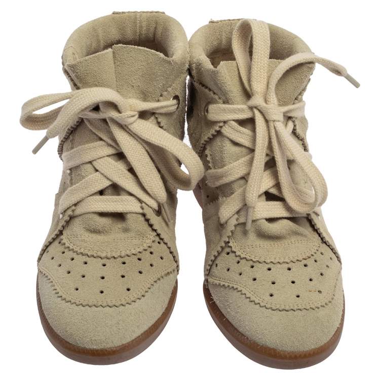 Pre Owned Isabel Marant  Light Grey Suede Bobby Lace Up Wedge Sneakers Size 37