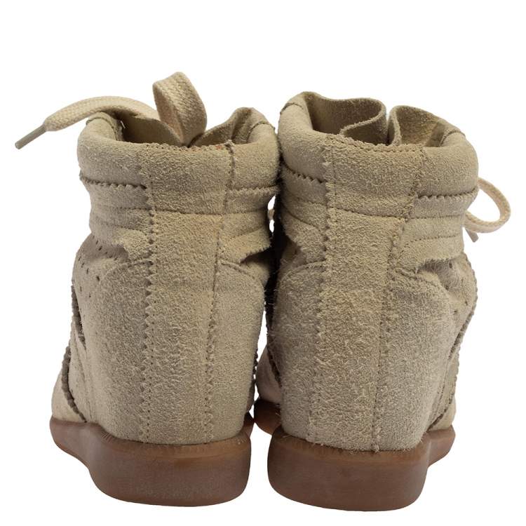 Pre Owned Isabel Marant  Light Grey Suede Bobby Lace Up Wedge Sneakers Size 37