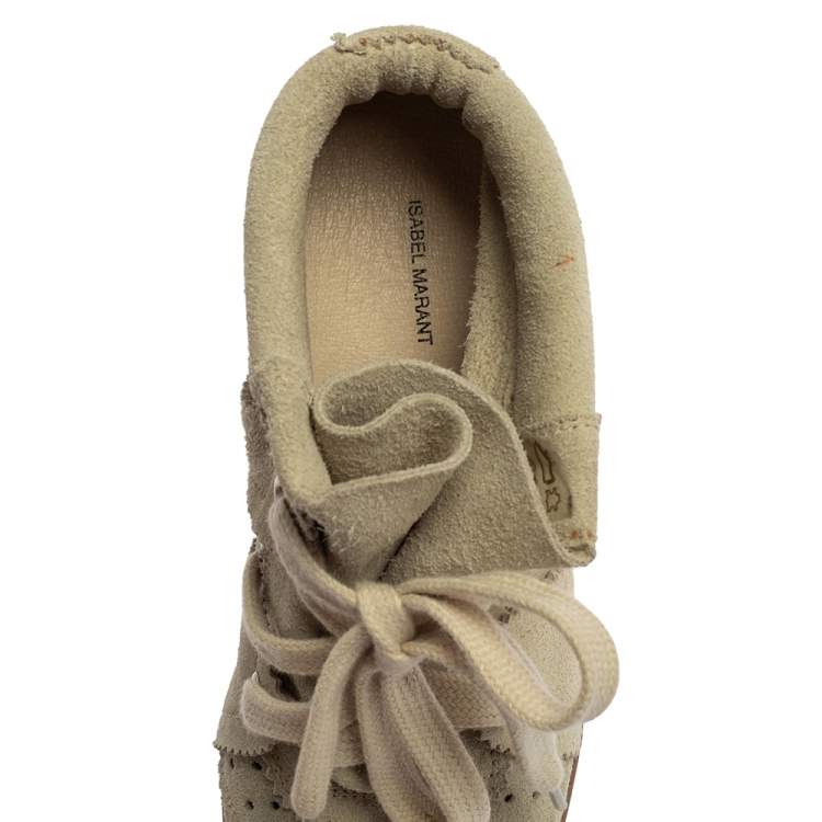 Pre Owned Isabel Marant  Light Grey Suede Bobby Lace Up Wedge Sneakers Size 37