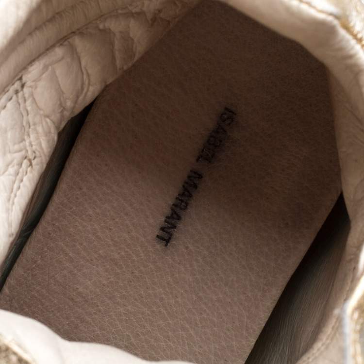 Pre Owned Isabel Marant Metallic Gold Leather Bekett Wedge Sneakers Size 37