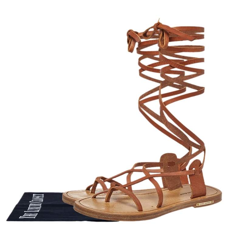 Pre Owned Isabel Marant Tan Leather Amy Lace-Up Flat Sandals Size 35