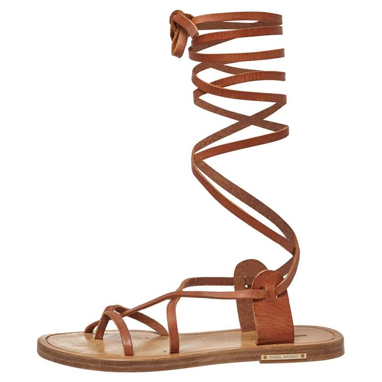 Isabel Marant Tan Leather Amy Lace-Up Flat Sandals Size 35 Marant | TLC