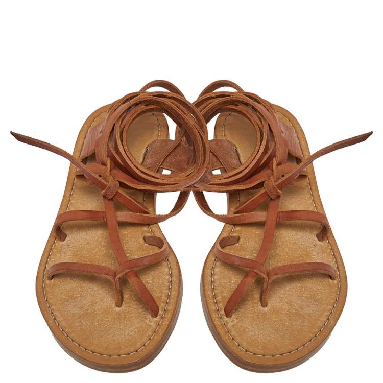 Pre Owned Isabel Marant Tan Leather Amy Lace-Up Flat Sandals Size 35