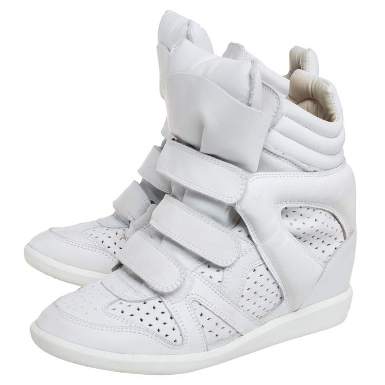 Pre Owned Isabel Marant White Leather Bekett Wedge High Top Sneakers Size 39