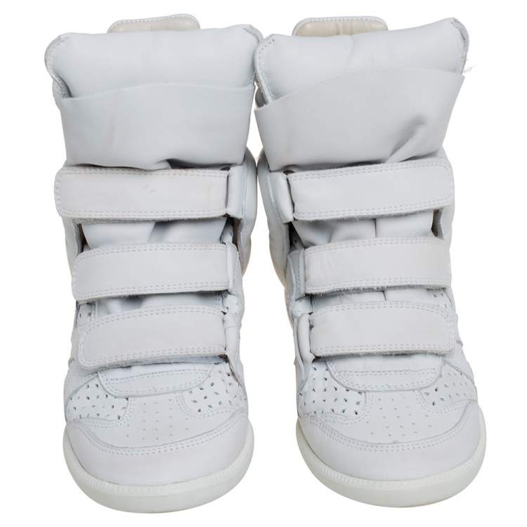 Pre Owned Isabel Marant White Leather Bekett Wedge High Top Sneakers Size 39
