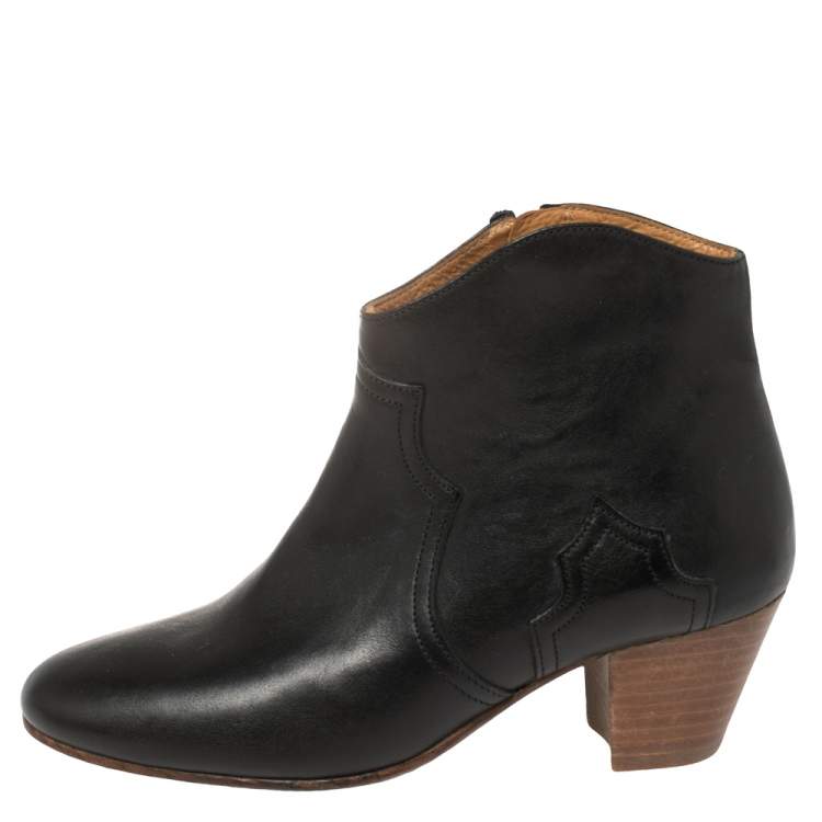 Pre Owned Isabel Marant Black Leather Dicker Ankle Length Boots Size 38