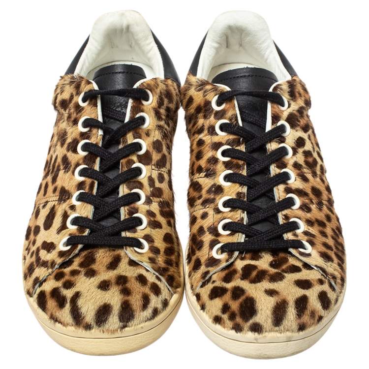 Pre Owned Isabel Marant Brown/Black Leopard Print Pony Hair And Leather Sneakers Size 36
