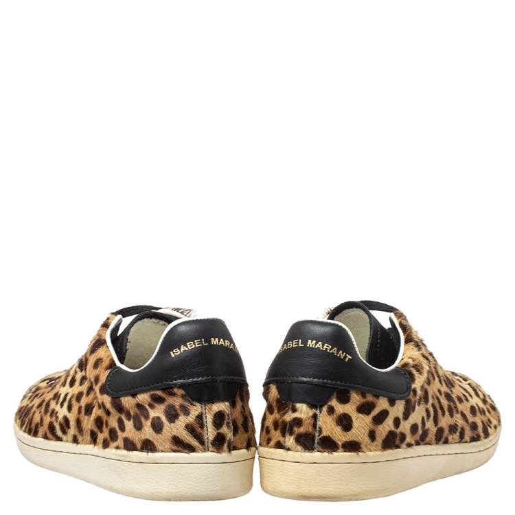 Pre Owned Isabel Marant Brown/Black Leopard Print Pony Hair And Leather Sneakers Size 36