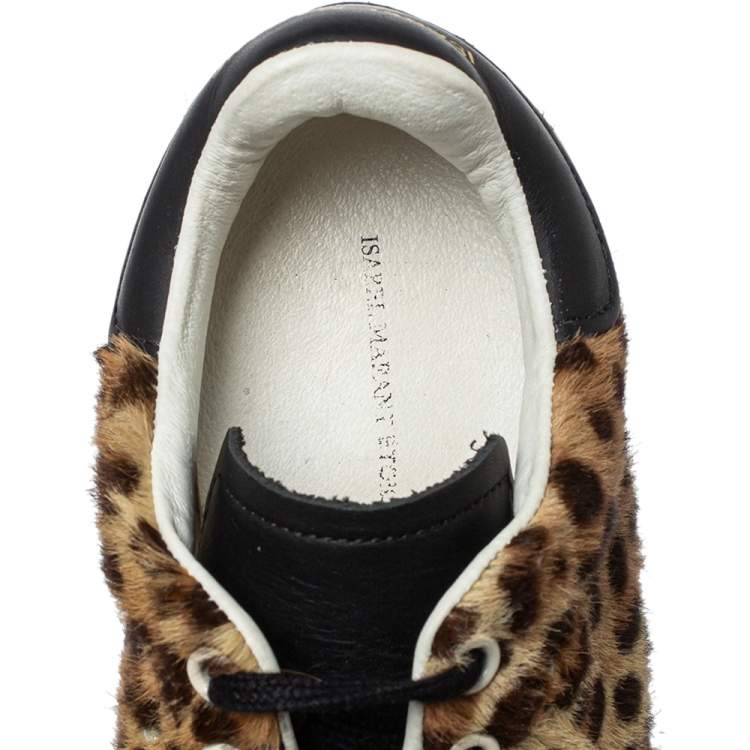 Pre Owned Isabel Marant Brown/Black Leopard Print Pony Hair And Leather Sneakers Size 36