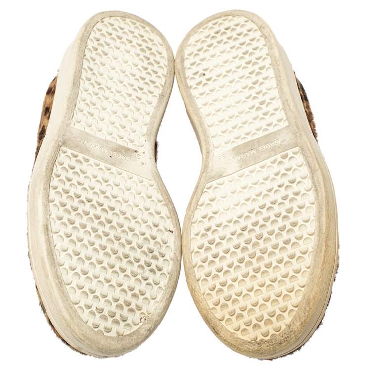 Pre Owned Isabel Marant Brown/Black Leopard Print Pony Hair And Leather Sneakers Size 36