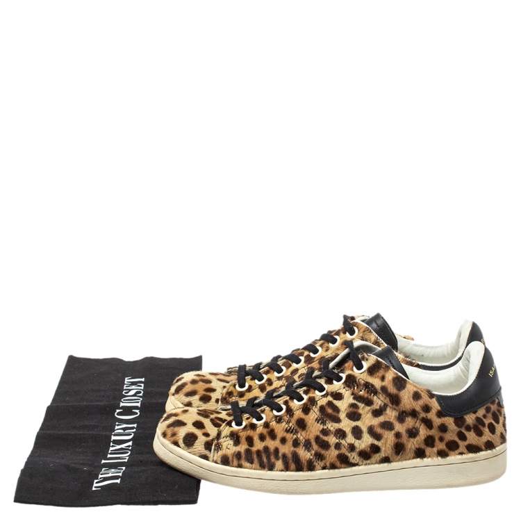 Pre Owned Isabel Marant Brown/Black Leopard Print Pony Hair And Leather Sneakers Size 36