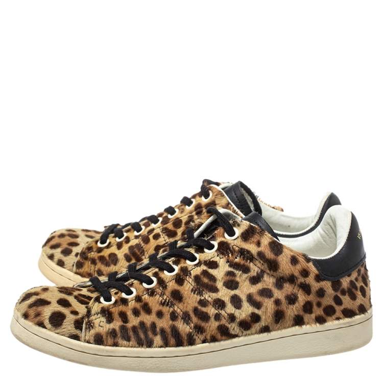 Pre Owned Isabel Marant Brown/Black Leopard Print Pony Hair And Leather Sneakers Size 36