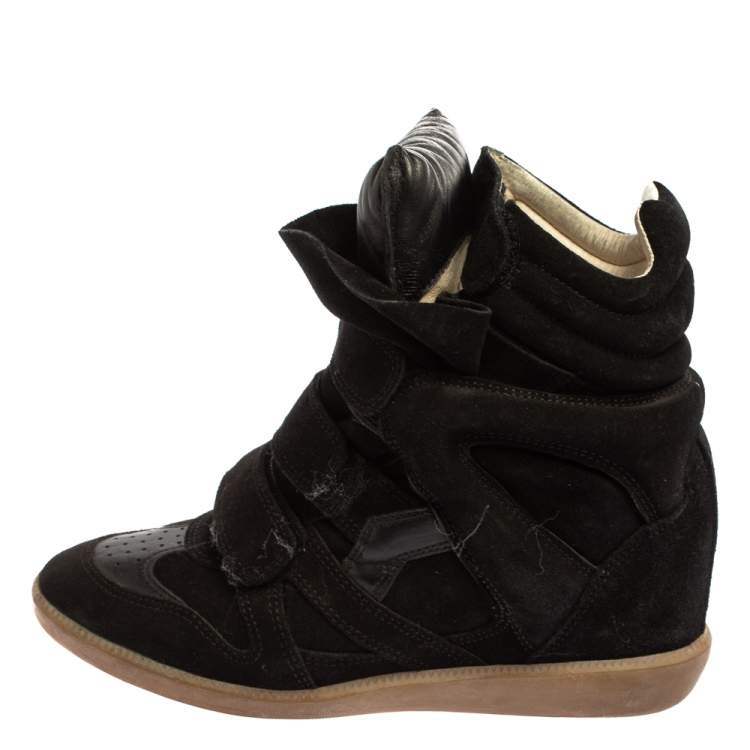 Pre Owned Isabel Marant  Black Suede Velcro High Top Sneakers Size 37