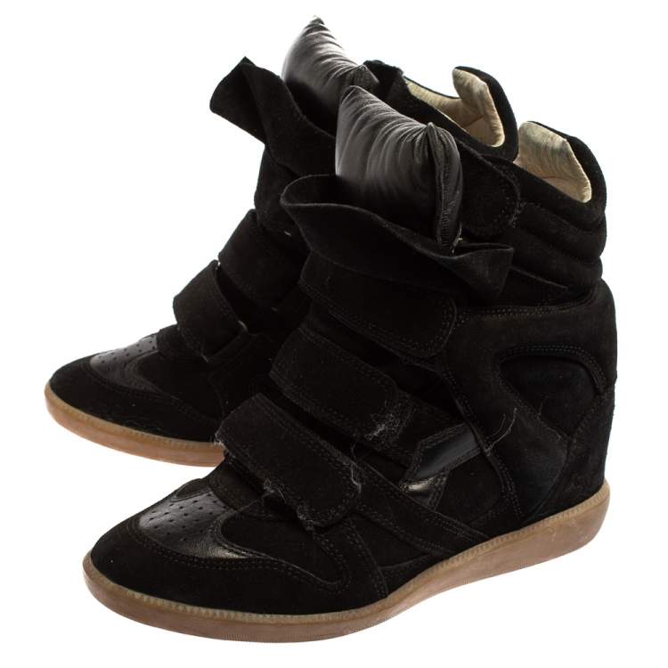 Pre Owned Isabel Marant  Black Suede Velcro High Top Sneakers Size 37