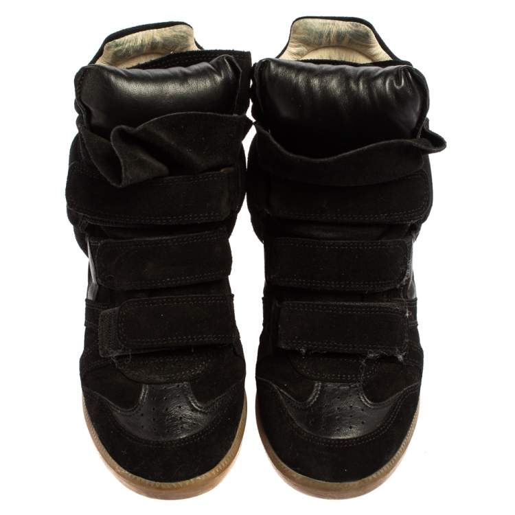 Pre Owned Isabel Marant  Black Suede Velcro High Top Sneakers Size 37