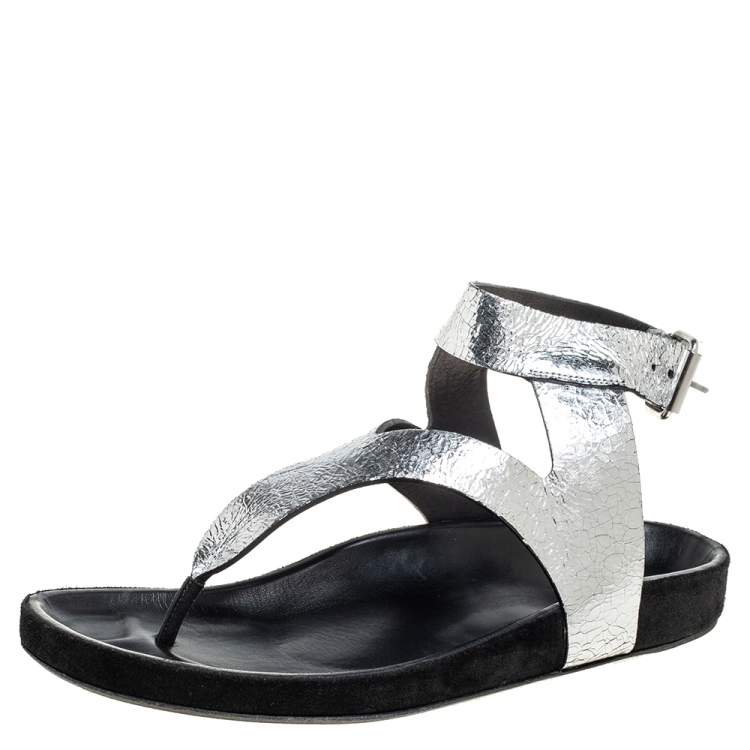 Marant Silver Leather Flat Ankle Strap Sandals Size 41 Isabel Marant | TLC