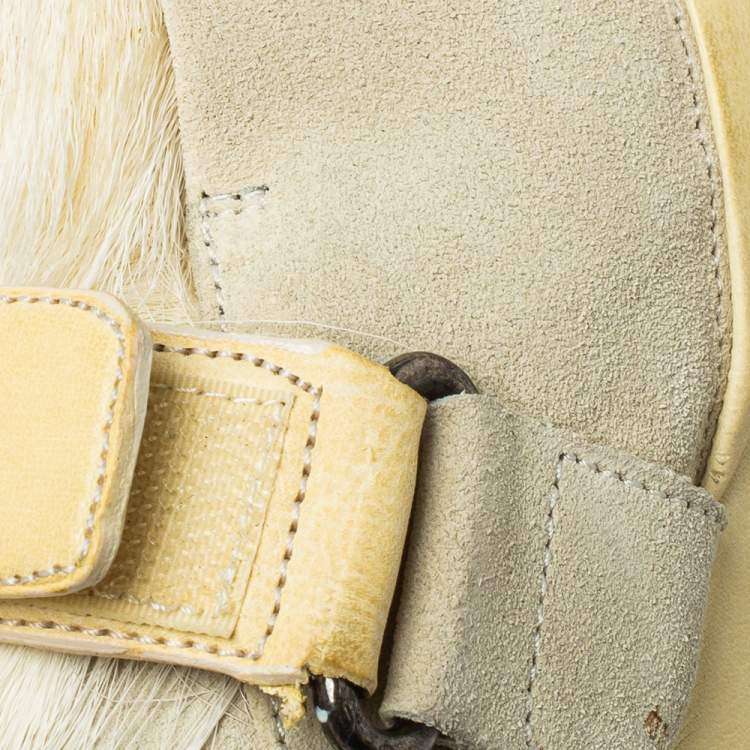 Pre Owned Isabel Marant Cream Leather, Suede, And Calf Hair Pierce Wedge Ankle Boots Size 37