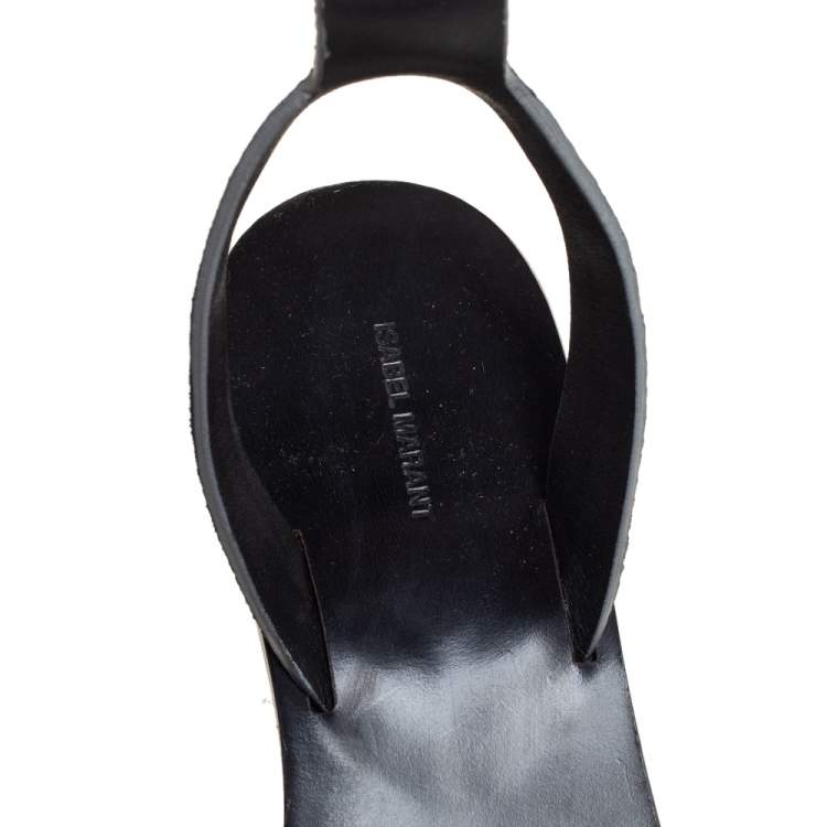 مملوكة مسبقًا Isabel Marant Silver Crackle Leather Crystal Embellished Ankle Strap Sandals Size 37