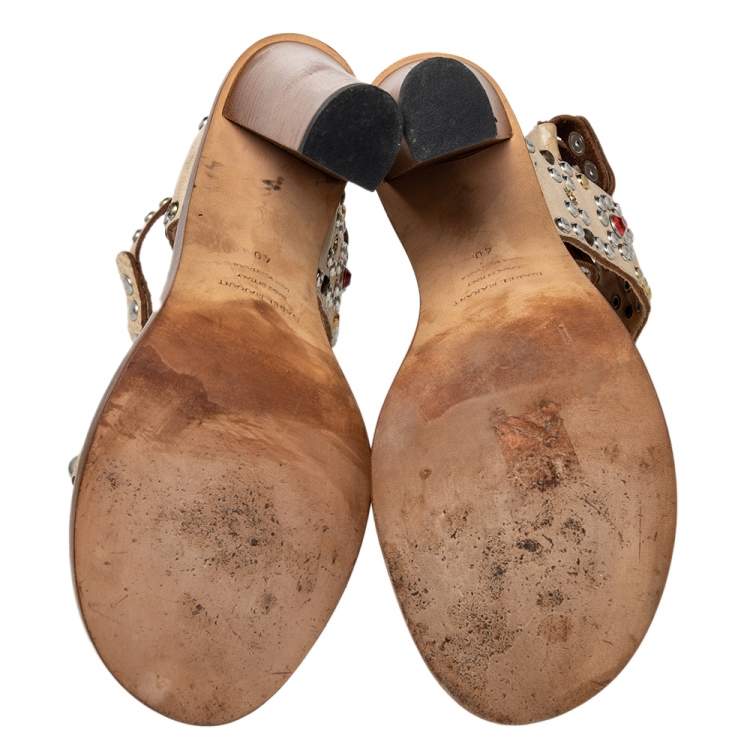 Pre Owned Isabel Marant Beige Studded Leather Jaeryn Ankle Strap Sandals Size 40