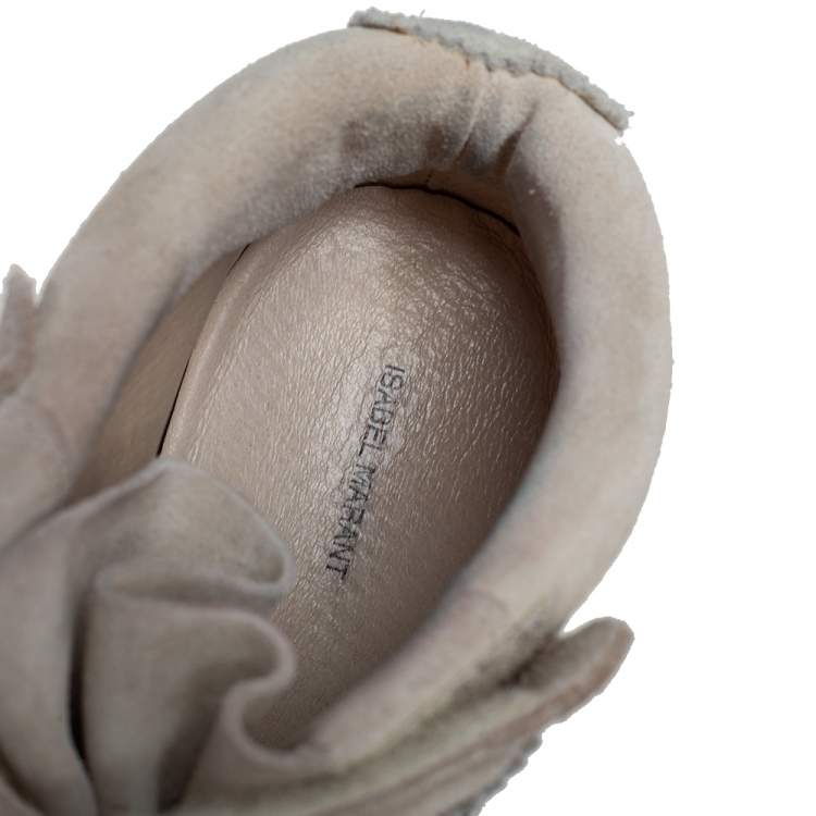 Pre Owned Isabel Marant Pale Green/Beige Suede Bobby Strap Wedge Sneakers Size 39
