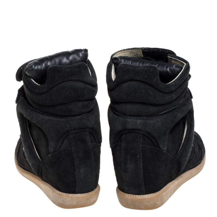 Pre Owned Isabel Marant Black Suede And Leather High Top Wedge Sneakers Size 36