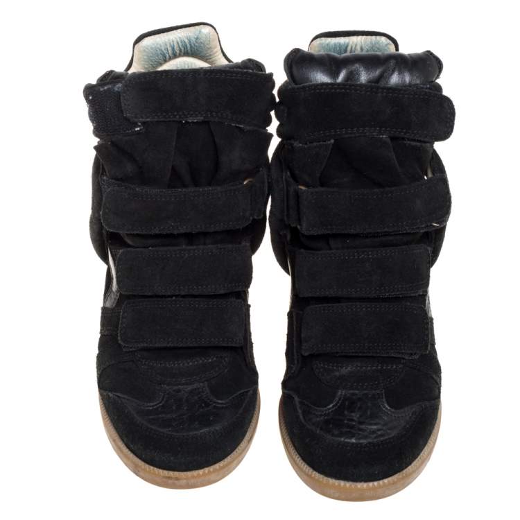 Pre Owned Isabel Marant Black Suede And Leather High Top Wedge Sneakers Size 36
