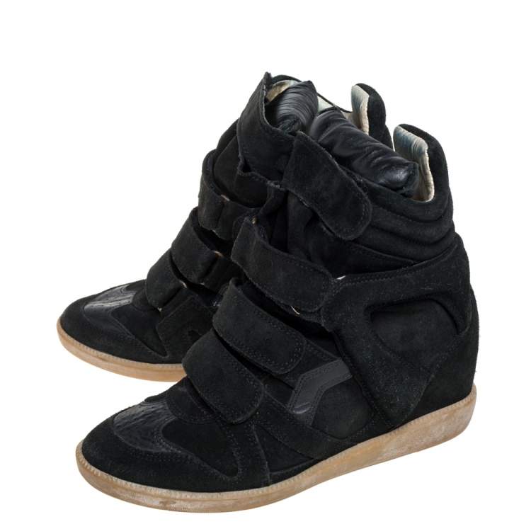 Pre Owned Isabel Marant Black Suede And Leather High Top Wedge Sneakers Size 36