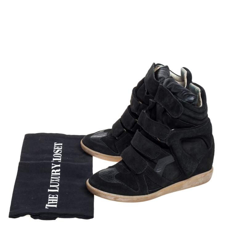 Pre Owned Isabel Marant Black Suede And Leather High Top Wedge Sneakers Size 36