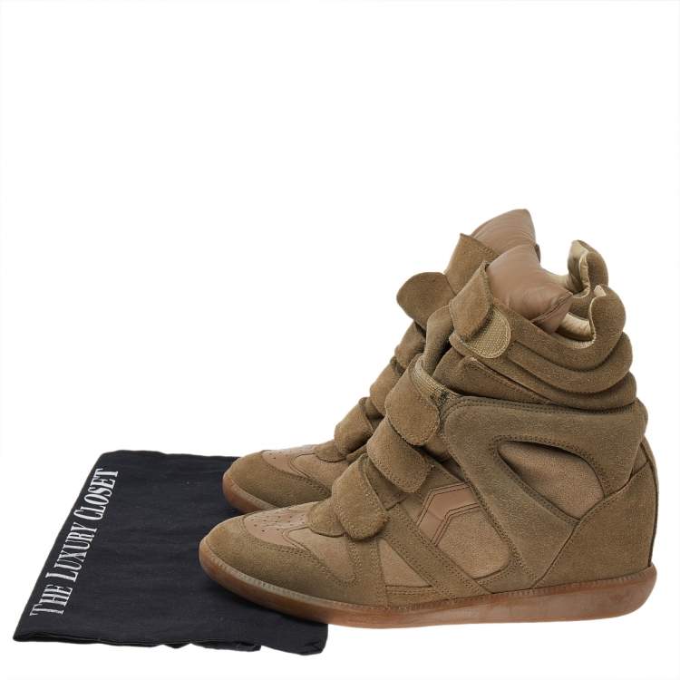 Pre Owned Isabel Marant Beige Suede and Leather Bekett High Top Sneakers Size 41