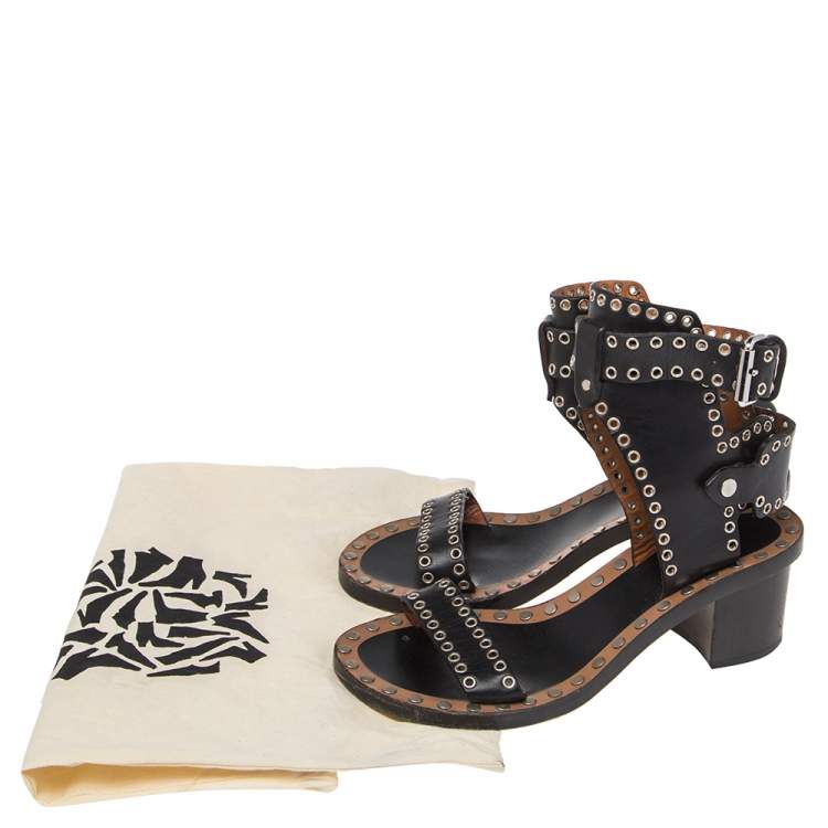Pre Owned Isabel Marant Black Studded Leather Jaeryn Ankle Strap Sandals Size 37