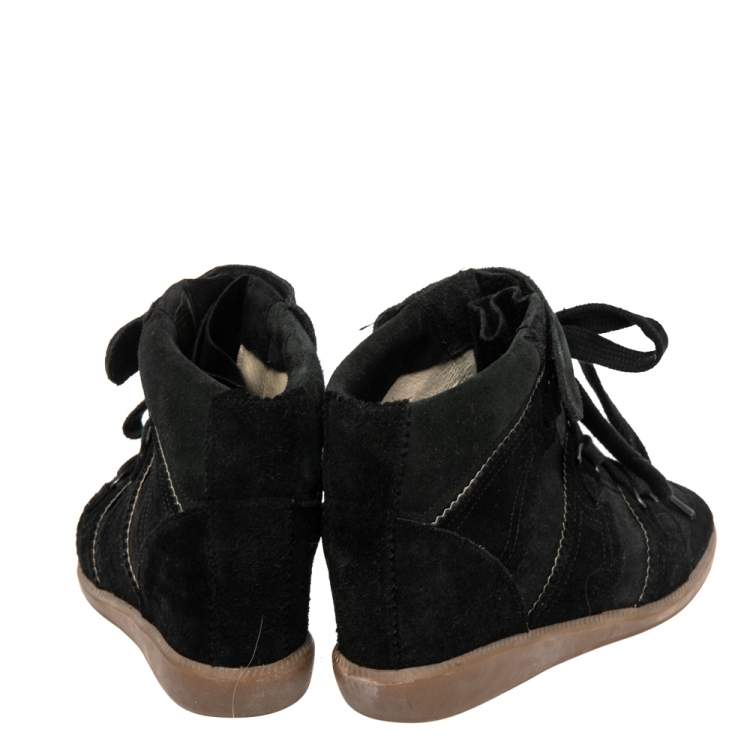 Pre Owned Isabel Marant Black Suede Bobby Wedge Sneakers Size 37