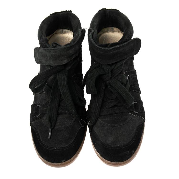 Pre Owned Isabel Marant Black Suede Bobby Wedge Sneakers Size 37