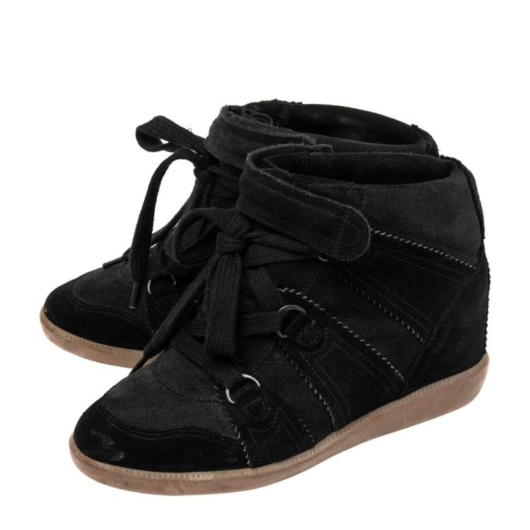 Pre Owned Isabel Marant Black Suede Bobby Wedge Sneakers Size 37