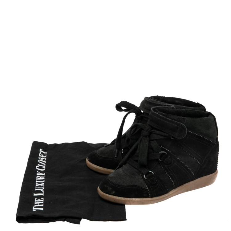 Pre Owned Isabel Marant Black Suede Bobby Wedge Sneakers Size 37