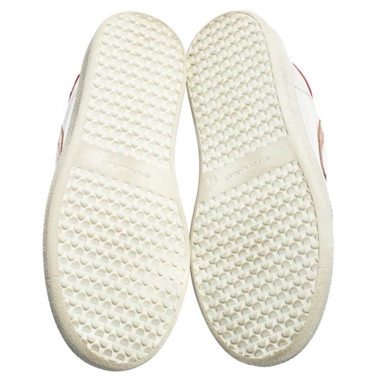 Pre Owned Isabel Marant White/Red Distressed Leather Bryce Low Top Sneakers Size 38