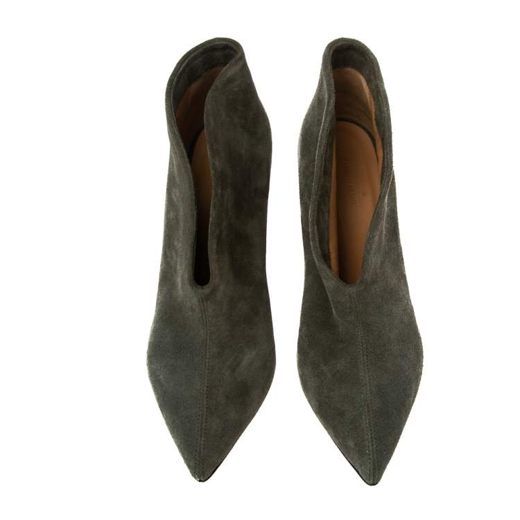 Pre Owned Isabel Marant Green Suede Adenn Block Heel Booties Size 37