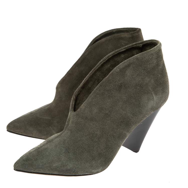 Pre Owned Isabel Marant Green Suede Adenn Block Heel Booties Size 37