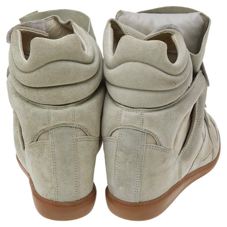 Pre Owned Isabel Marant Beige Suede Beckett Wedge Sneakers Size 38