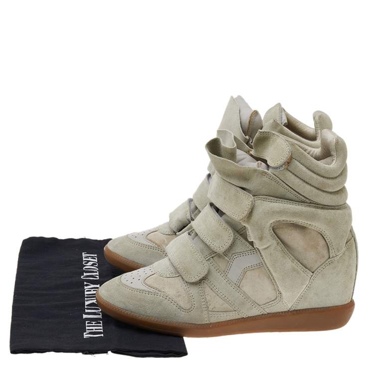 Pre Owned Isabel Marant Beige Suede Beckett Wedge Sneakers Size 38