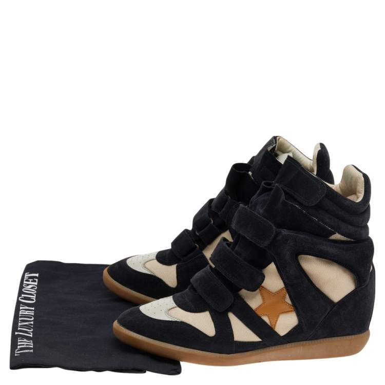مملوكة مسبقًا Isabel Marant Black/Beige Suede And Leather Bekett Wedge Sneakers Size 41