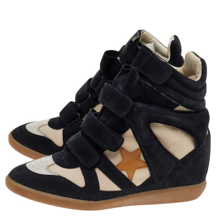 مملوكة مسبقًا Isabel Marant Black/Beige Suede And Leather Bekett Wedge Sneakers Size 41