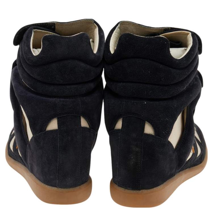 مملوكة مسبقًا Isabel Marant Black/Beige Suede And Leather Bekett Wedge Sneakers Size 41