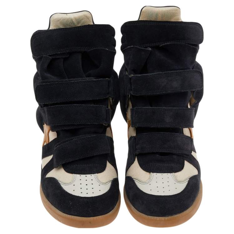 مملوكة مسبقًا Isabel Marant Black/Beige Suede And Leather Bekett Wedge Sneakers Size 41