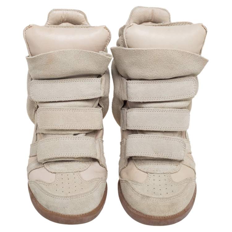 مملوكة مسبقًا Isabel Marant Grey Suede and Leather Bekett Wedge Sneakers Size 36
